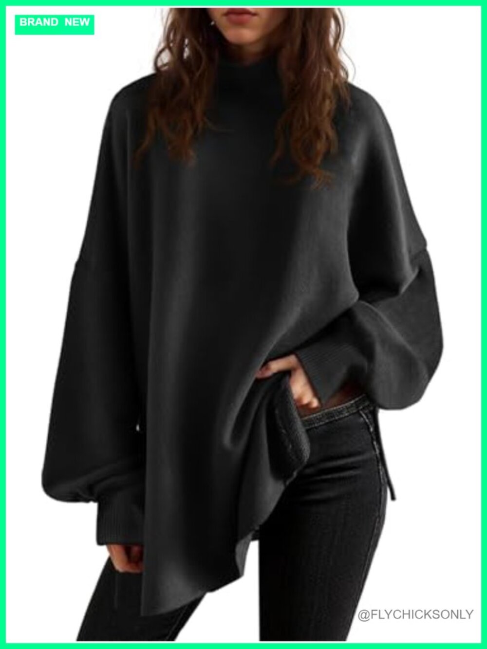 Oversized Turtleneck Sweater Batwing Knit Tunic Top